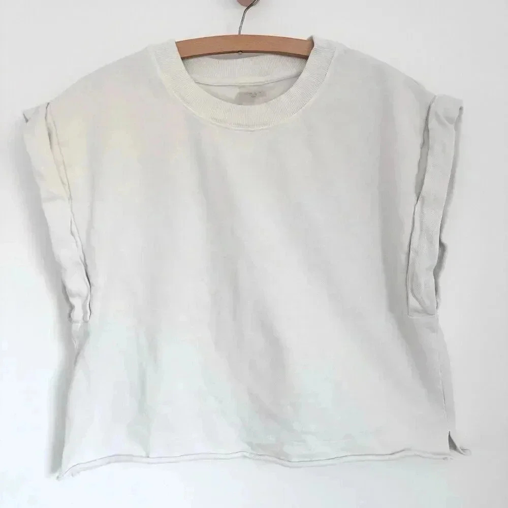 Calia Women’s Short Sleeve French Terry Extended Shoulder Cream Top Size M